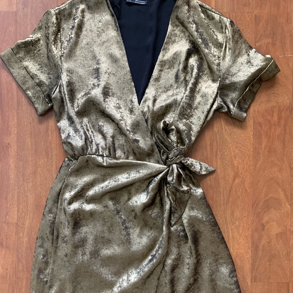 Gold Zara mini wrap dress